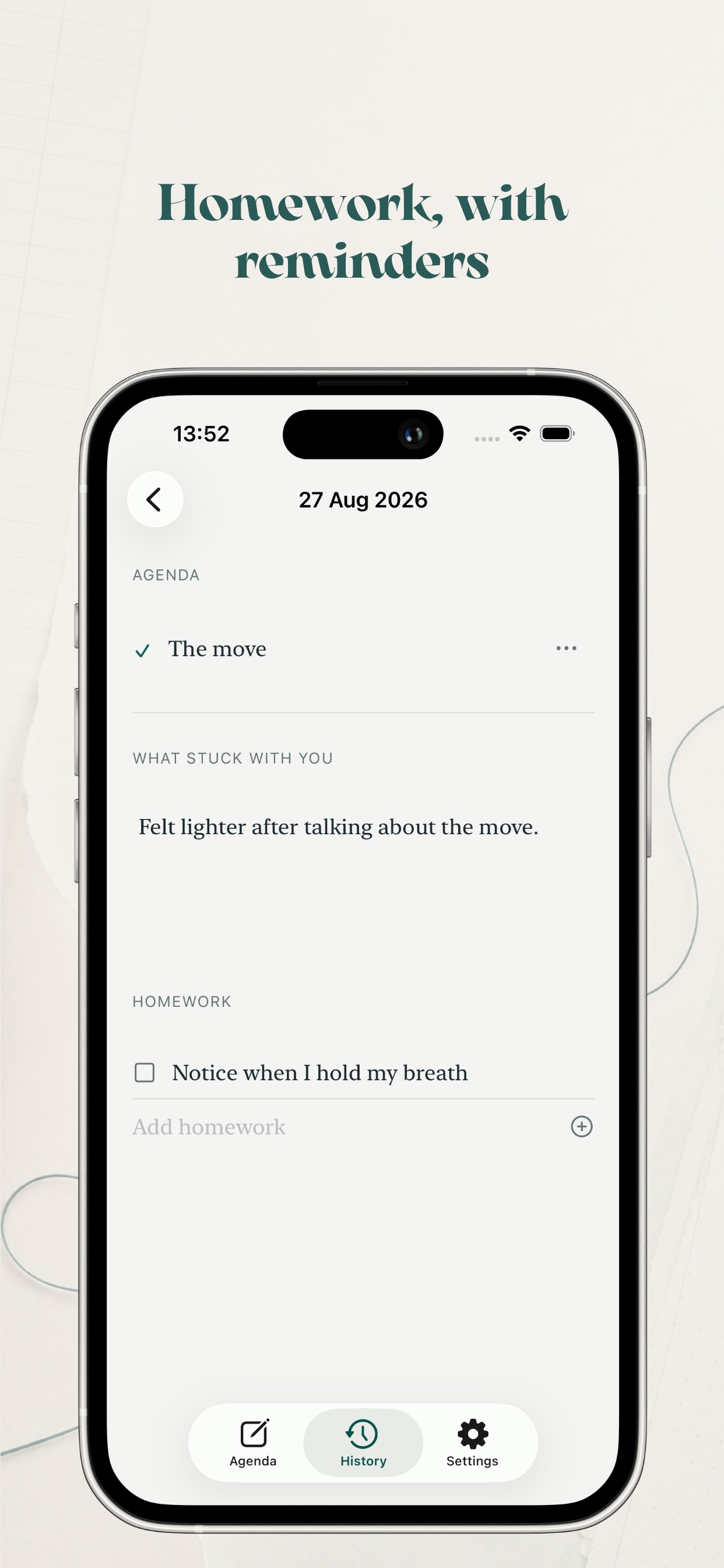 Between Sessions - Homework, with reminders